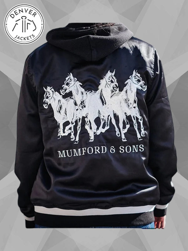 Vintage Black Bomber Horses Mumford Sons Jacket