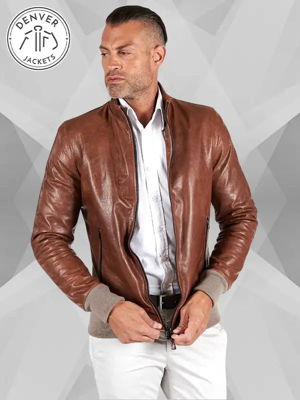 Vintage Brown Leather Bomber Jacket D'arienzo