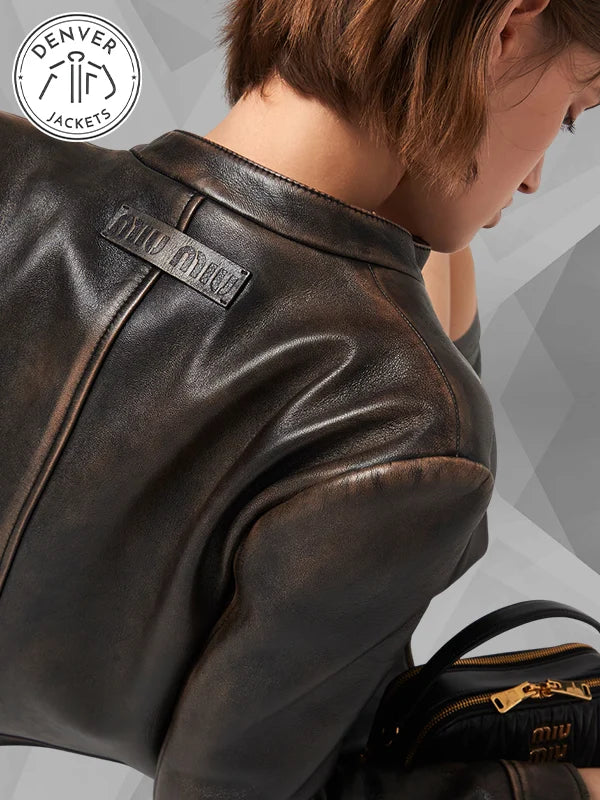 Vintage Brown Miu Miu Leather Jacket Womens