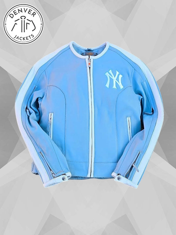 Vintage Cropped Igalaseries NY Leather Jacket Blue