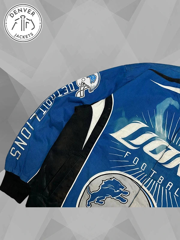 Vintage Detroit Lions Blue Racing Bomber Jacket