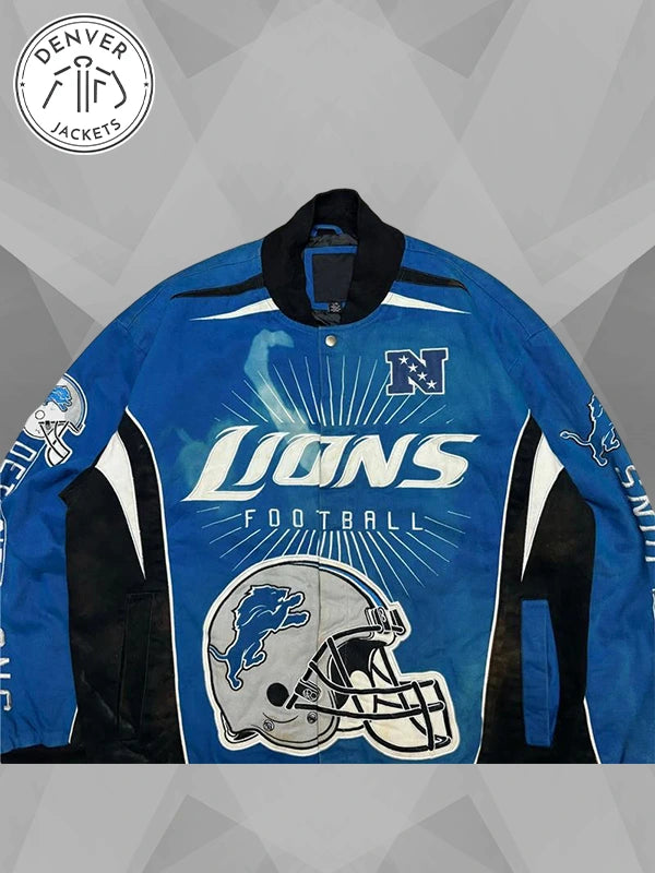 Vintage Detroit Lions Blue Racing Jacket Mens