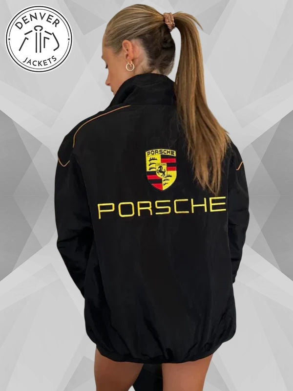 Vintage F1 Porsche Black Bomber Jacket