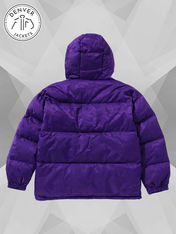 A BATHING APE MEN Solid Camo Jacquard Down Puffer Jacket Purple