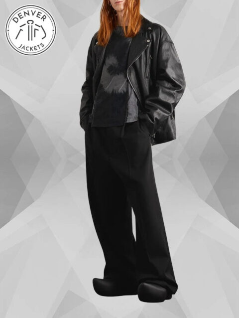 Acne Studios Distressed Leather Jacket Black