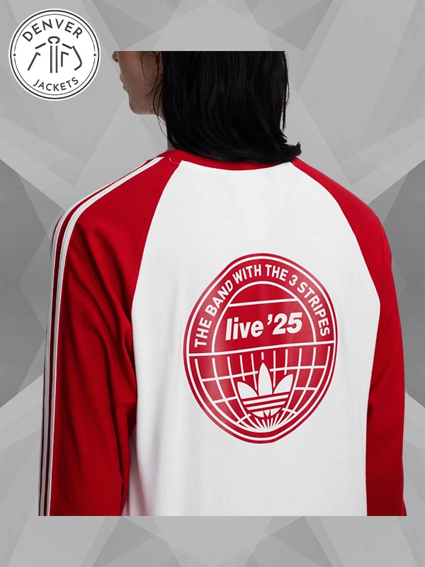 Adidas x Oasis Tour 3 STRIPES Long Sleeve Red and White Sweatshirt