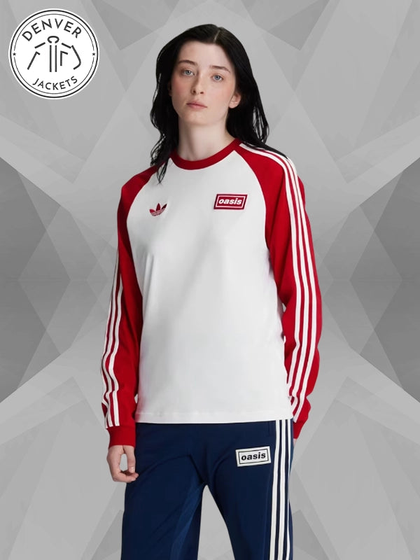 Adidas x Oasis Tour 3 STRIPES Long Sleeve T Shirt Red and White