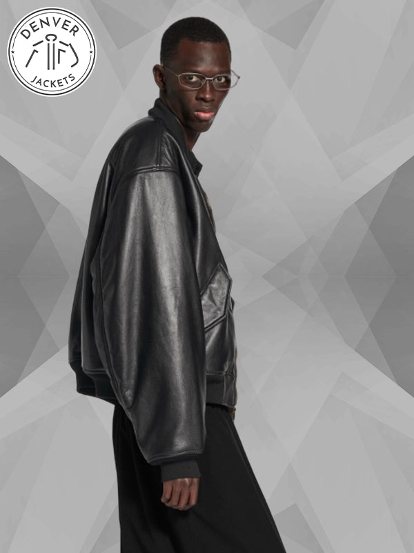 Automobili Lamborghini x Balenciaga Black Leather Bomber Jacket