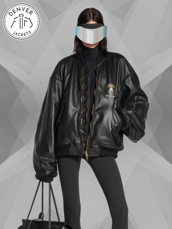 Automobili Lamborghini x Balenciaga Oversized Leather Bomber Jacket Black