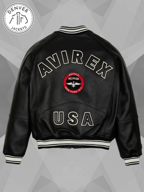 Avirex Stadium Black Leather Jacket