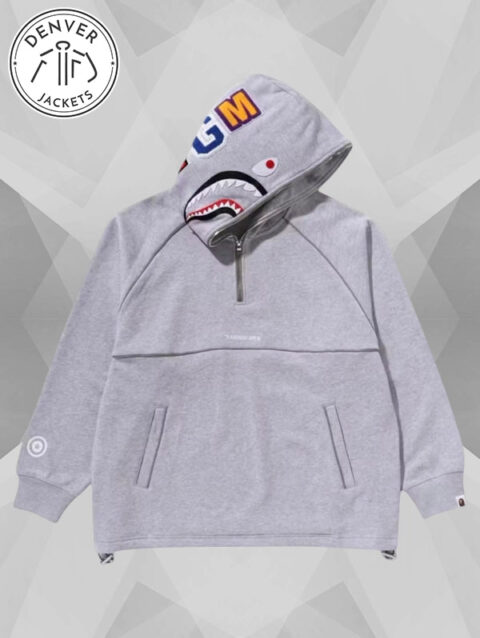 BAPE Shark Logo Half Zip Relaxed Fit Pullover Hoodie
