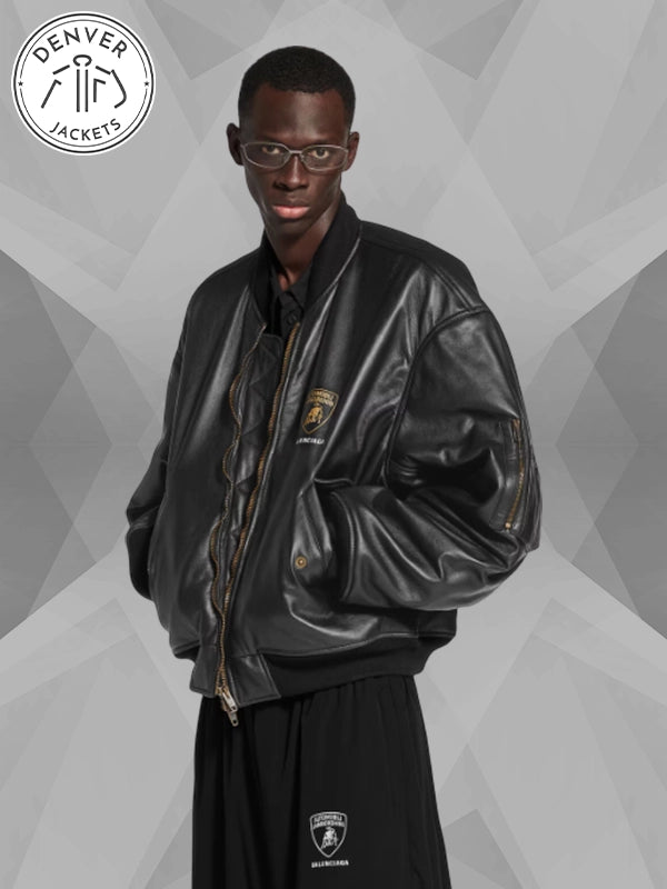 Balenciaga x Automobili Lamborghini Leather Bomber Jacket Black