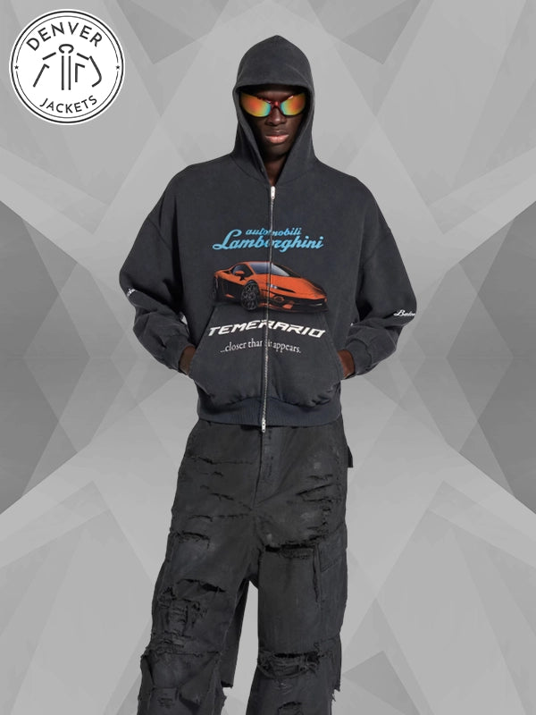Balenciaga x Lamborghini Faded Black Zip up Hoodie