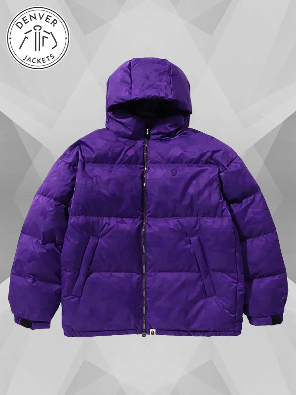 Bape Solid Camo Jacquard Down Jacket Purple