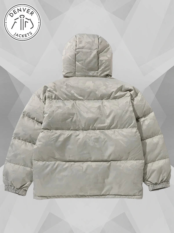 Bape Solid Camo Jacquard Puffer Jacket Beige