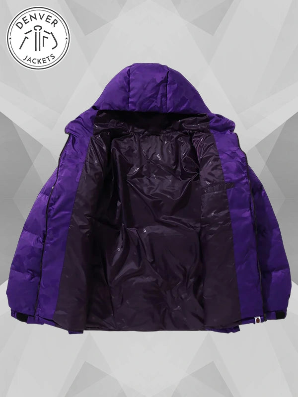 Bape Solid Camo Jacquard Puffer Jacket Purple