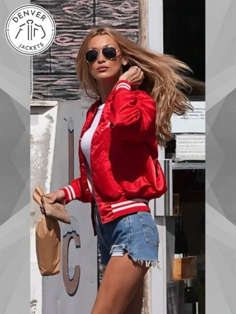 Bella Hadid Red Bomber Jacket