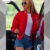 Bella Hadid Red Varsity Bomber Jacket