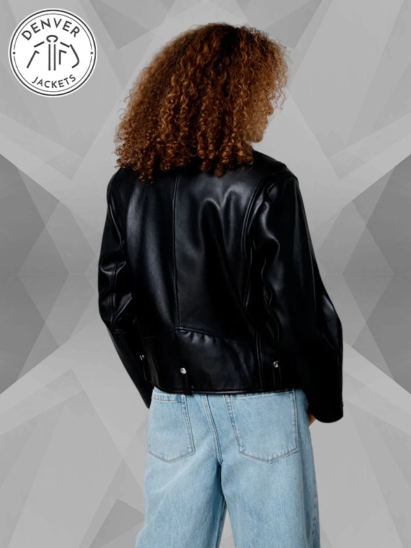 Black Leather Moto Biker Jacket Blank NYC