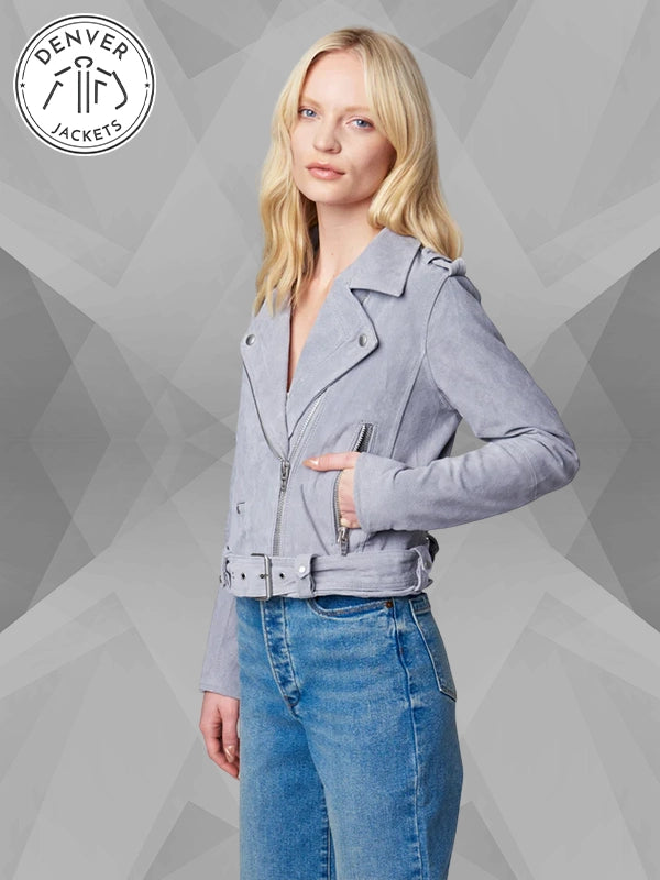 Blank NYC Suede Leather Jacket Cloud Grey