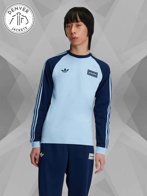 Blue Adidas x Oasis Tour 3 STRIPES Long Sleeve Sweatshirt T Shirt and Crewneck