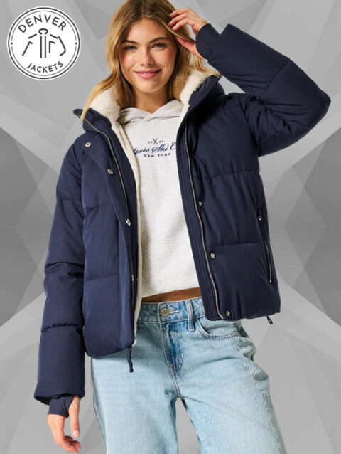 Blue Faux Fur Lined All Weather Puffer Jacket Hollister