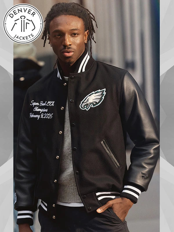 Bowl LIX Champions Limited Edition Fanatics Eagles Varsity Jacket Black