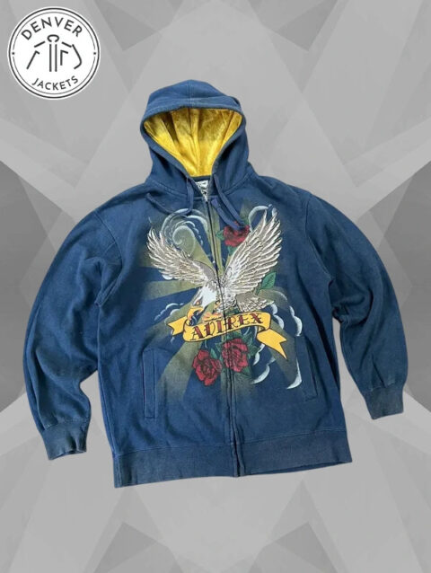 Christian Audigier Eagle Roses Zip Hoodie Blue