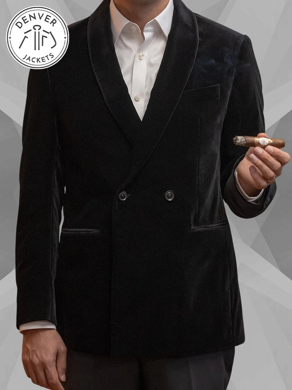 Custom Mayflower Smoking Velvet Blazer Black