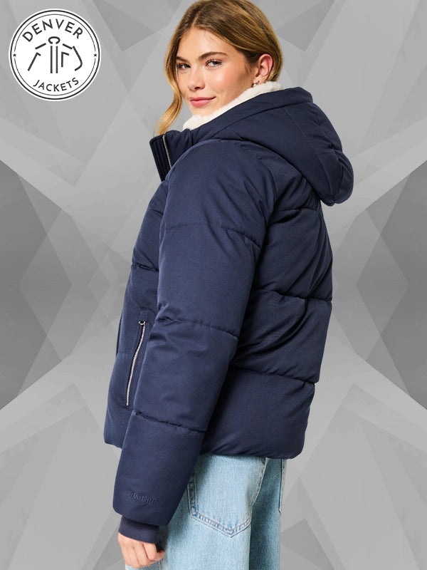 Faux Fur Lined All Weather Puffer Jacket Blue
