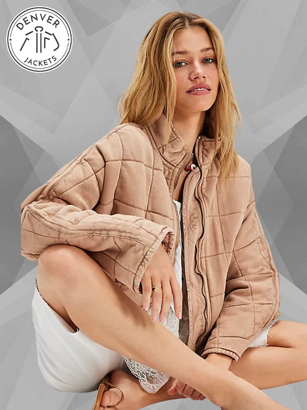 Free People Dolman Quilted Knit Jacket Beige