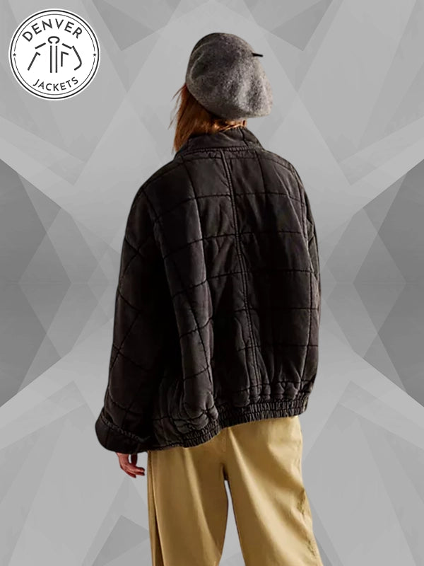 Free People Dolman Quilted Knit Jacket Black