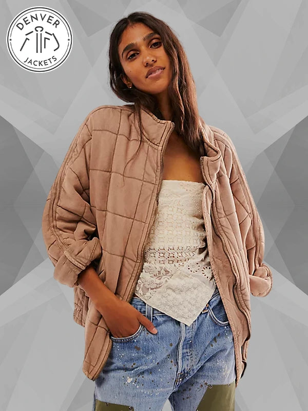 Free People Quilted Jacket Beige
