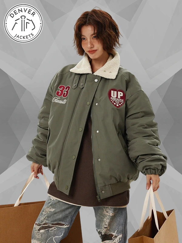 Fun Castle Green Oversized Bomber Jacket