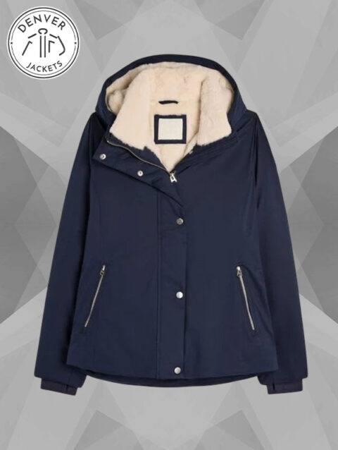 Hollister Faux Fur Lined All Weather Puffer Jacket Blue