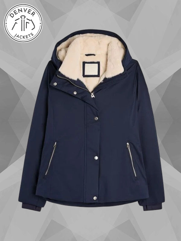 Hollister Faux Fur Lined All Weather Puffer Jacket Blue