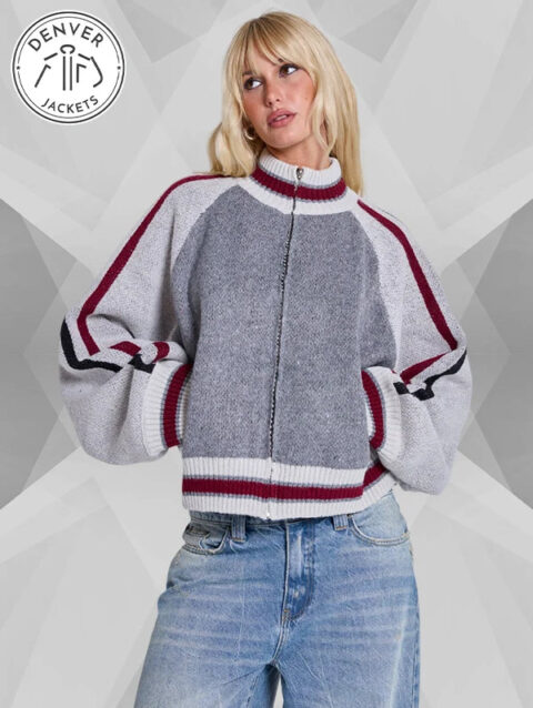 Jaded London Team 85 Knitted Bomber Jacket grey