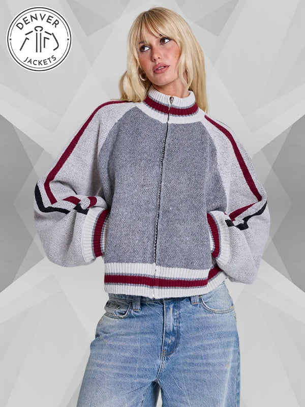 Jaded London Team 85 Knitted Bomber Jacket grey