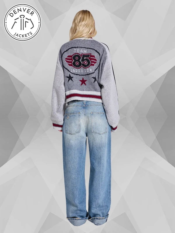 Jaded London Team 85 Knitted Grey Bomber Jacket