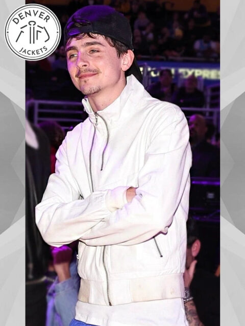 Knicks vs Lakers Game Timothee Chalamet White Jacket