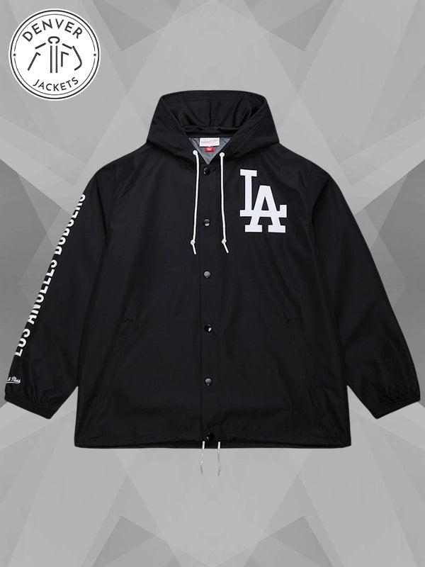 LA Dodgers Coaches Hooded Windbreaker Jacket Black