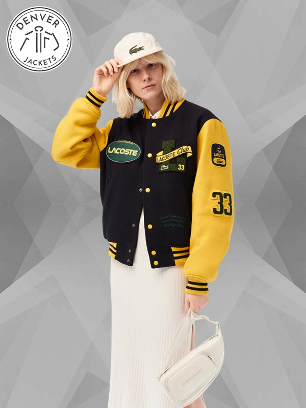 Lacoste Two Tone Wool Bomber Jacket Yellow