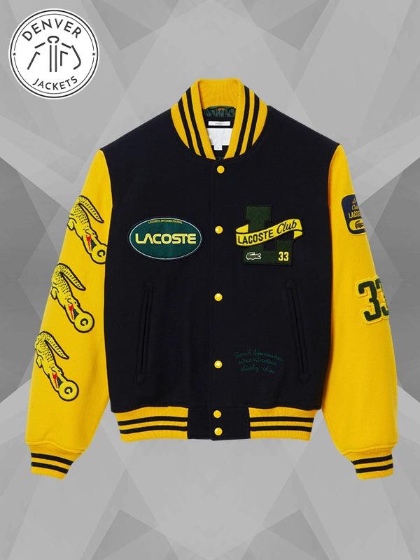 Lacoste Varsity Bomber Jacket Navy and Yellow