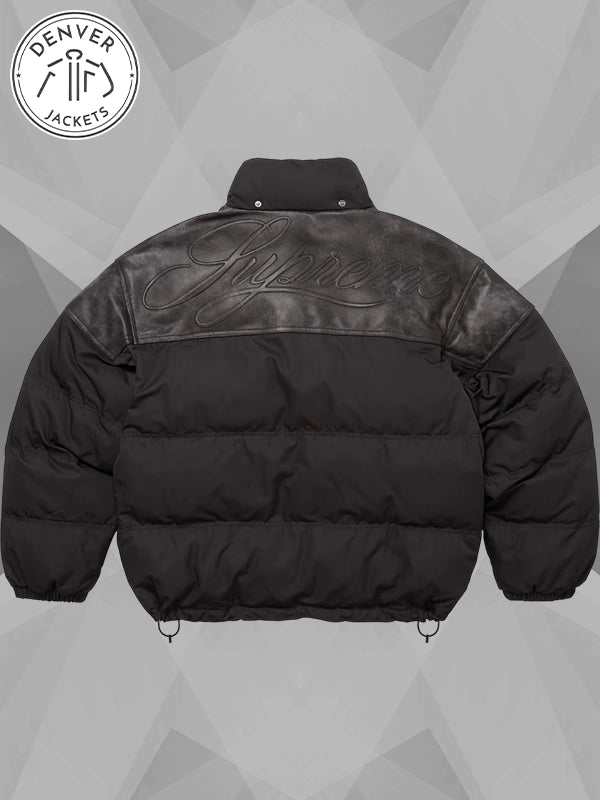 Leather Yoke Supreme Puffer Jacket Black