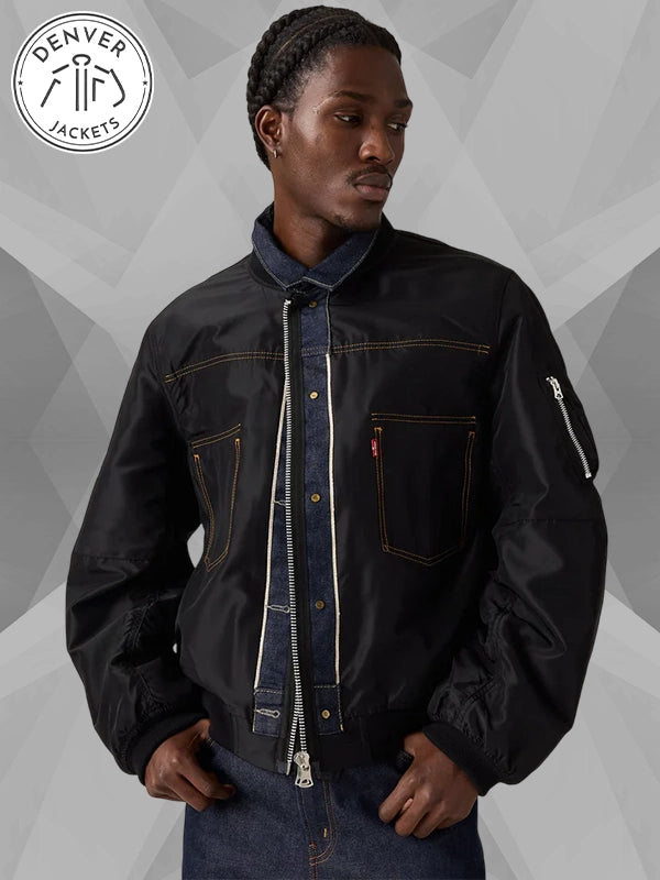 Levi s x Sacai Denim x Nylon Twill Reversible Blouson Bomber Jacket Black