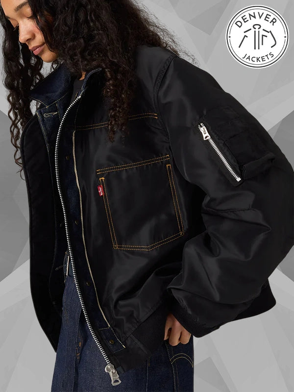Levi s x Sacai Denim x Nylon Twill Reversible Blouson Bomber Jacket Black and Blue