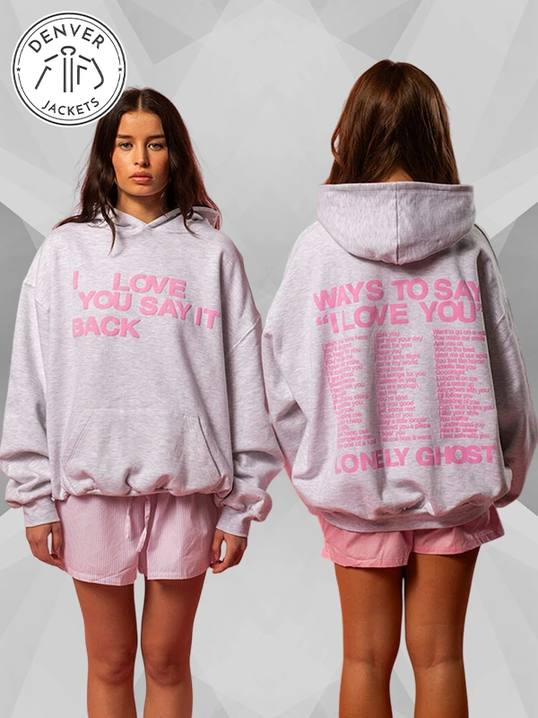 Lonely Ghost I Love You Say It Back Heather Grey and Pink Hoodie