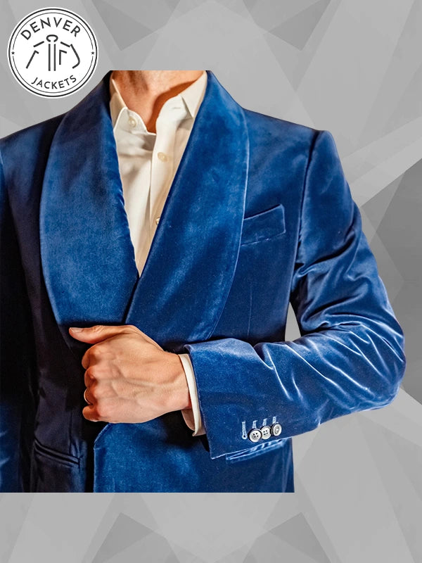 Mayflower Smoking Blue Velvet Blazer Jacket