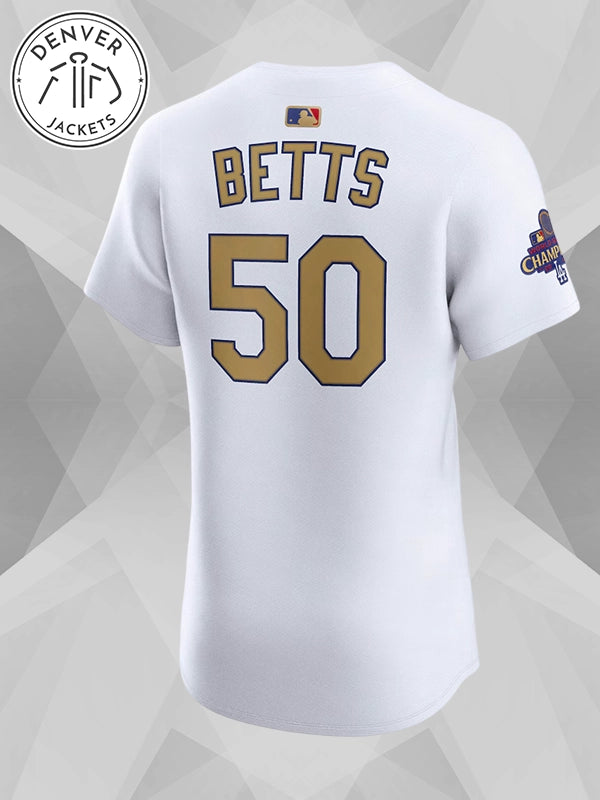 Men s Los Angeles Dodgers Betts Nike White 2025 Gold Collection Elite Jersey