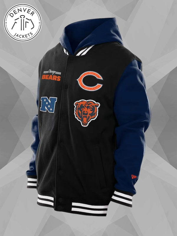 Men s New Era Black Chicago Bears Full Snap Fleece Hoodie Jacket